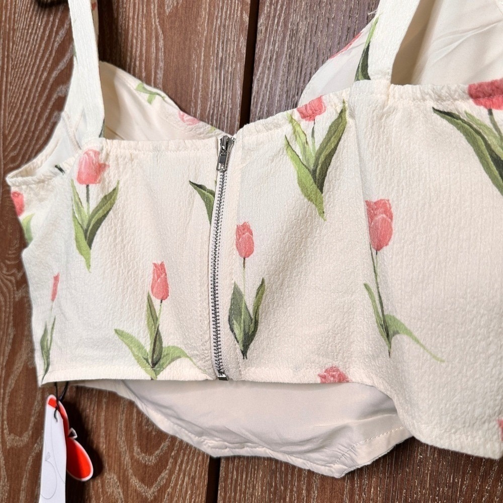 Cider Floral Tulip Print Corset Bustier Top Cream Pink Med NWT Whimsy Bohemian - Picture 5 of 5